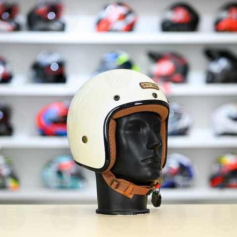 Mũ 3/4 Bulldog Heli Fiber Glass Trắng Bóng FREESHIP