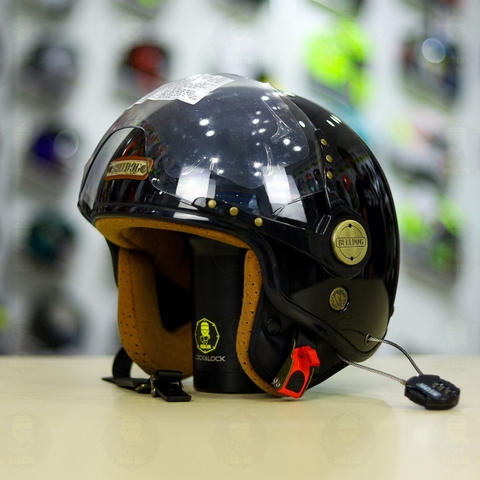 Mũ 3/4 Bulldog POM Đen Bóng FREESHIP