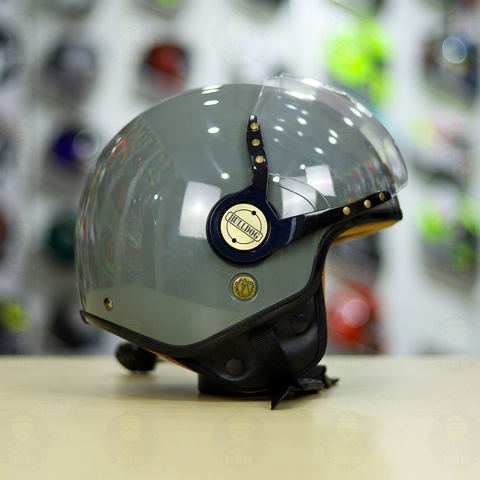 Mũ 3/4 Bulldog POM Xám Xi Măng Bóng FREESHIP