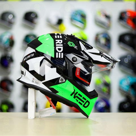 Mũ Dual Sport LS2 MX436 Trắng Xanh Lá FREESHIP