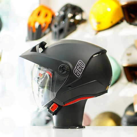 Mũ 3/4 EGO E2 Đen Nhám Mái Che Nắng FREESHIP