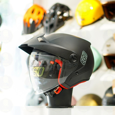 Mũ 3/4 EGO E2 Đen Nhám Mái Che Nắng FREESHIP
