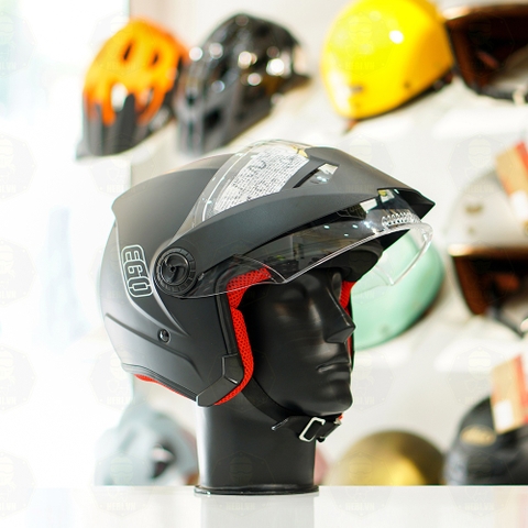 Mũ 3/4 EGO E2 Đen Nhám Mái Che Nắng FREESHIP