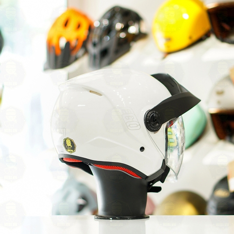 Mũ 3/4 EGO E2 Trắng Bóng Mái Che Nắng FREESHIP