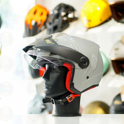 Mũ 3/4 EGO E2 Xám Titanium Nhám Mái Che Nắng FREESHIP