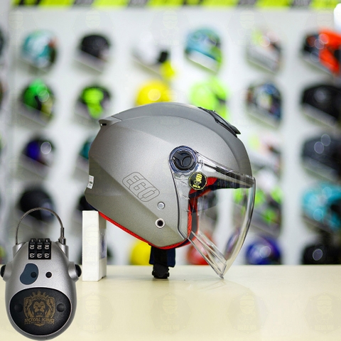 Combo Mũ 3/4 EGO E3 Xám Titanium Nhám Độ Khóa Chống Trộm