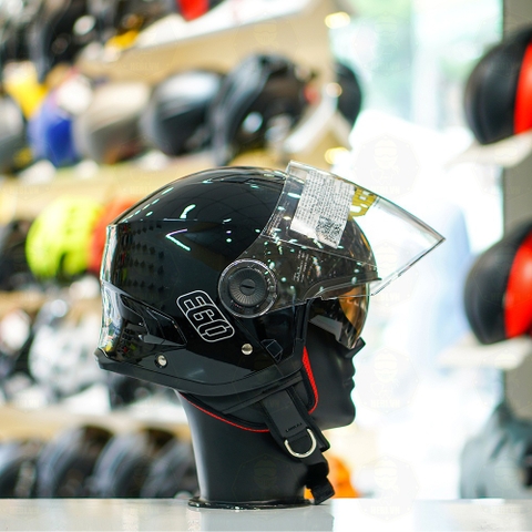 Mũ 3/4 EGO E41 Đen Bóng 2 Kính FREESHIP