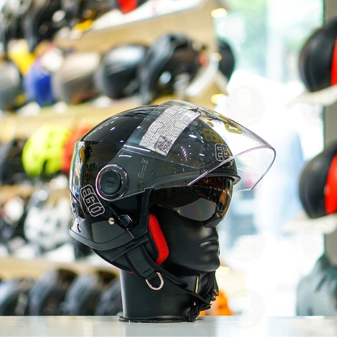 Mũ 3/4 EGO E41 Đen Bóng 2 Kính FREESHIP