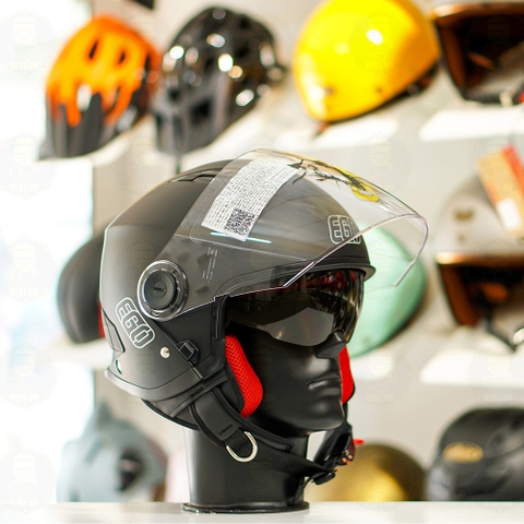 Mũ 3/4 EGO E41 Đen Nhám 2 Kính FREESHIP