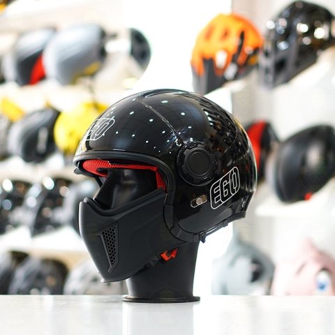 Combo Mũ EGO E5 Đen Bóng - Mặt Nạ- Kính Màu - Freeship