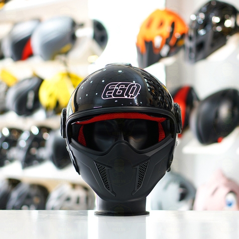 Combo Mũ EGO E5 Đen Bóng - Mặt Nạ- Kính Màu - Freeship