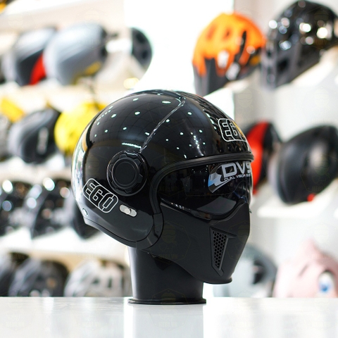 Combo Mũ EGO E5 Đen Bóng - Mặt Nạ- Kính Màu - Freeship