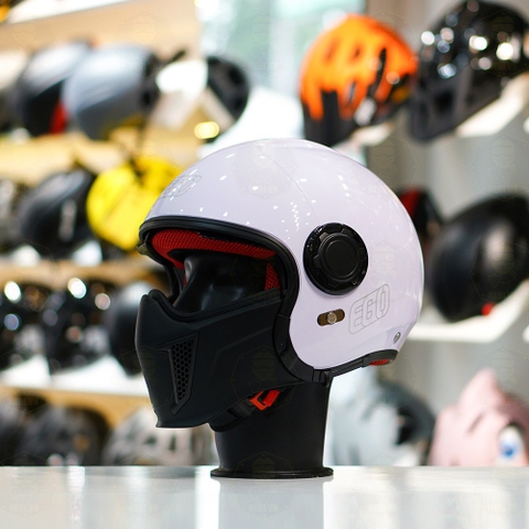 Combo Mũ EGO E5 Trắng Bóng - Mặt Nạ - Kính Màu - Freeship