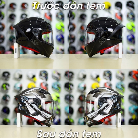 Tem Decal Yamaha Exciter Xám Đen Cho Nón Fullface - Không Nón - FREESHIP