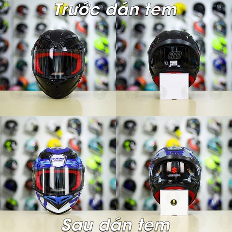 Tem Decal SUZUKI ECSTAR Xanh Xám Bạc Cho Nón Fullface - Không Nón - FREESHIP