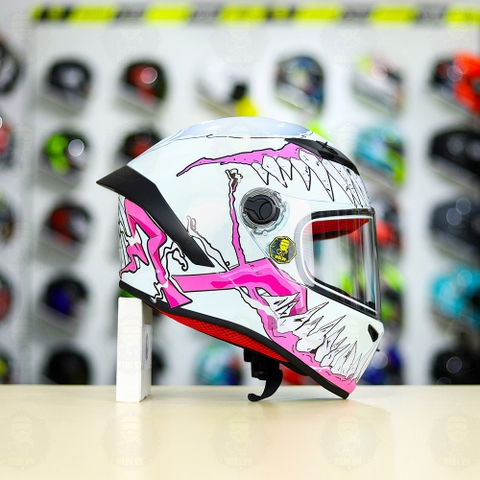 Mũ Fullface EGO E7 Trắng Bóng + Dán Tem Decal Venom V2 Hồng FREESHIP