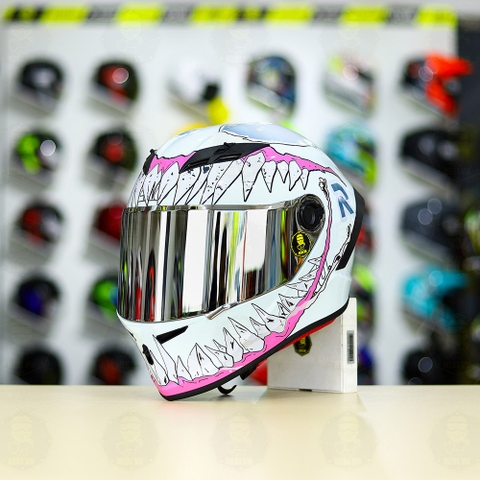 Mũ Fullface EGO E7 Trắng Bóng + Dán Tem Decal Venom V2 Hồng FREESHIP