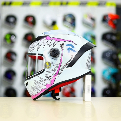 Mũ Fullface EGO E7 Trắng Bóng + Dán Tem Decal Venom V2 Hồng FREESHIP