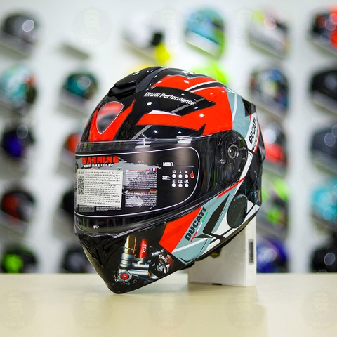 Mũ Lật Hàm YOHE 938 + Dán Tem DUCATI V2 Xám Đỏ