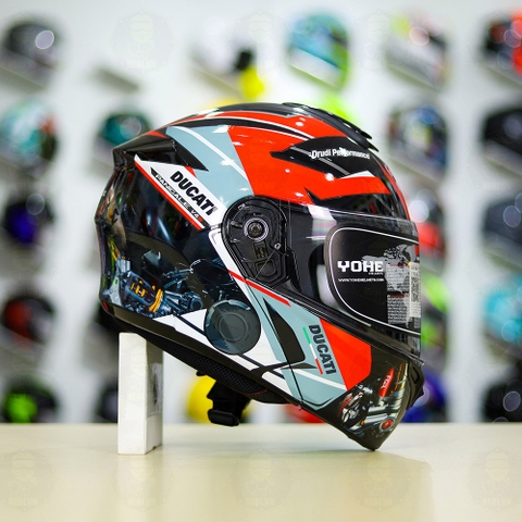 Mũ Lật Hàm YOHE 938 + Dán Tem DUCATI V2 Xám Đỏ