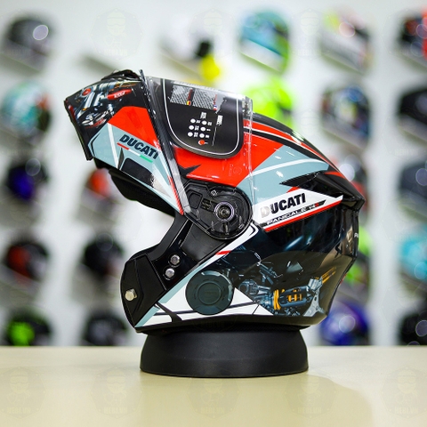 Mũ Lật Hàm YOHE 938 + Dán Tem DUCATI V2 Xám Đỏ