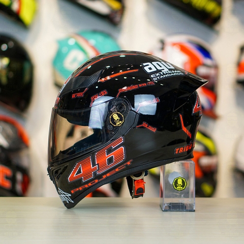 Mũ Royal M138b Đen Bóng + Tặng Dán Tem Decal AGV PROJECT 46 Đen Đỏ FREESHIP