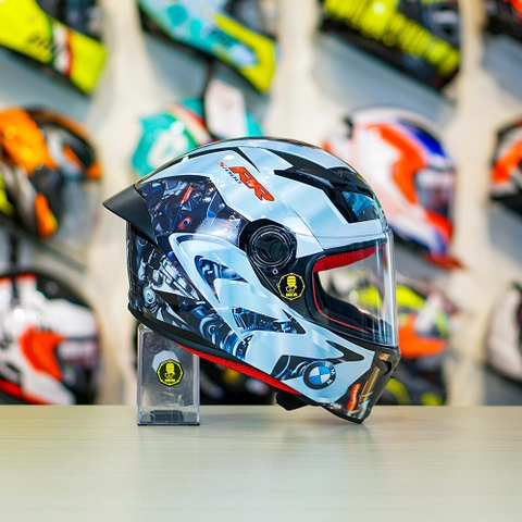 Mũ Fullface EGO E7 Xám Cam Nhám + Dán Tem Decal BMW Bạc FREESHIP