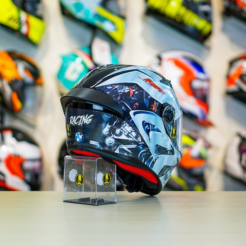 Mũ Fullface EGO E7 Xám Cam Nhám + Dán Tem Decal BMW Bạc FREESHIP