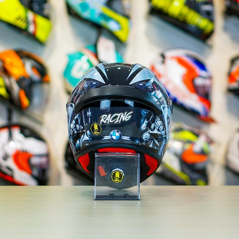 Mũ Fullface EGO E7 Xám Cam Nhám + Dán Tem Decal BMW Bạc FREESHIP