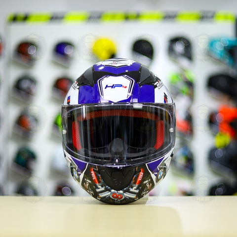 Mũ LS2 FF353 Đen Bóng + Dán Tem Decal BMW HP4 Trắng Xanh FREESHIP