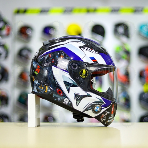 Mũ LS2 FF353 Đen Bóng + Dán Tem Decal BMW HP4 Trắng Xanh FREESHIP