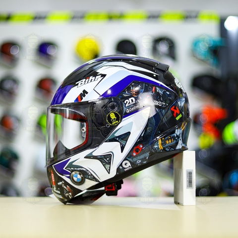 Mũ LS2 FF353 Đen Bóng + Dán Tem Decal BMW HP4 Trắng Xanh FREESHIP