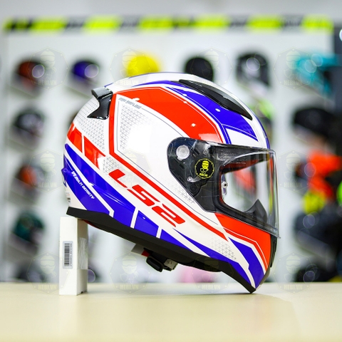 Mũ Fullface LS2 FF353 T4 Trắng Xanh Đỏ Bóng FREESHIP