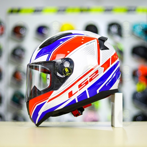 Mũ Fullface LS2 FF353 T4 Trắng Xanh Đỏ Bóng FREESHIP