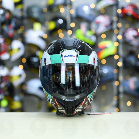 Mũ Fullface ROC R11 Pro Đen Bóng + Dán Tem Decal BMW HP4 Xanh Ngọc FREESHIP