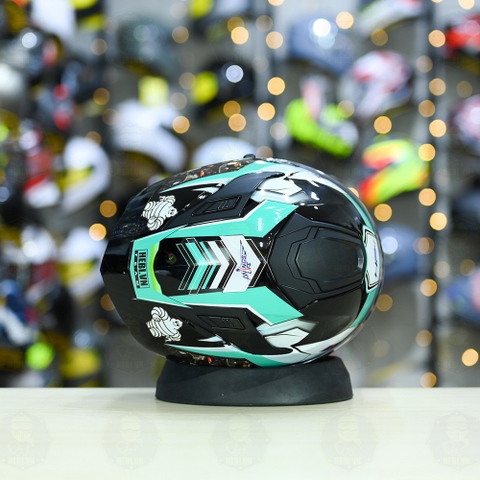 Mũ Fullface ROC R11 Pro Đen Bóng + Dán Tem Decal BMW HP4 Xanh Ngọc FREESHIP