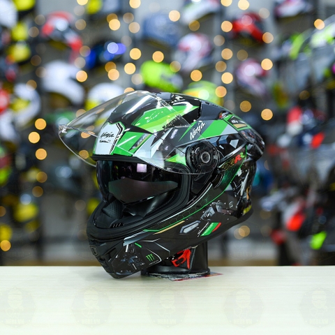 Mũ Fullface ROC R11 Pro Đen Bóng + Dán Tem Decal Kawasaki FREESHIP