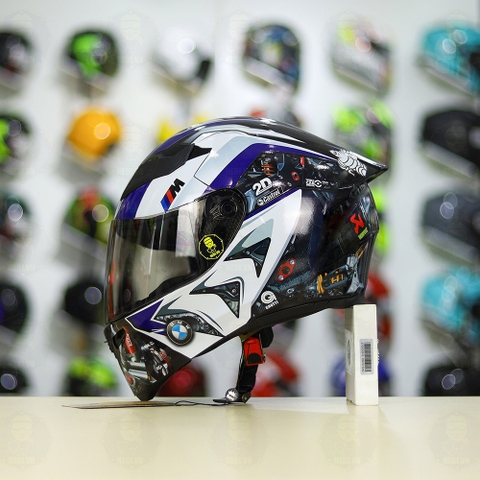 Mũ Royal M138b Đen Bóng + Tặng Dán Tem Decal BMW Trắng Xanh FREESHIP