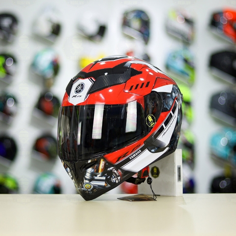 Mũ Royal M138b Đen Bóng + Tặng Dán Tem Decal Yamaha R15 Đỏ FREESHIP