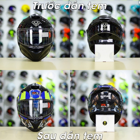 Tem Decal Suzuki GSX Xanh Vàng Cho Nón Fullface - Không Nón - FREESHIP