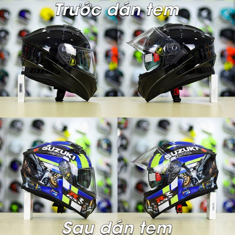 Tem Decal Suzuki GSX Xanh Vàng Cho Nón Fullface - Không Nón - FREESHIP