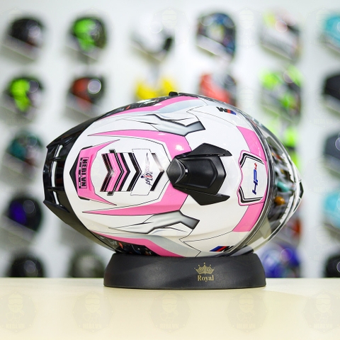 Mũ Fullface EGO E81 Trắng Bóng + Tem  BMW Trắng Hồng FREESHIP