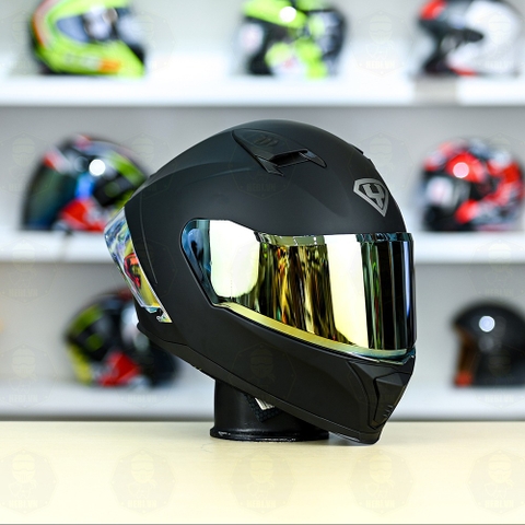 Mũ Fullface Yohe 985 Đen Nhám FREESHIP + Đuôi gió GPRR + Kính Gương gold