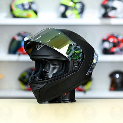 Mũ Fullface Yohe 985 Đen Nhám FREESHIP + Đuôi gió GPRR + Kính Gương gold