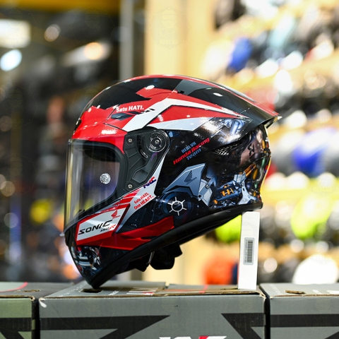 Mũ Fullface KYT TT Course Đen Bóng Dán Tem Sonic Đỏ