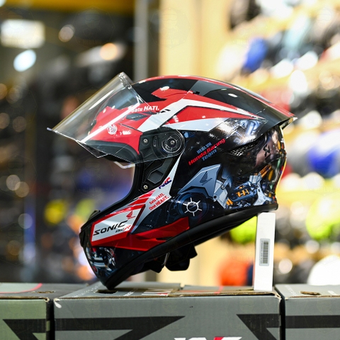 Mũ Fullface KYT TT Course Đen Bóng Dán Tem Sonic Đỏ