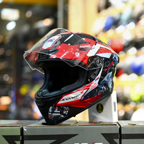 Mũ Fullface KYT TT Course Đen Bóng Dán Tem Sonic Đỏ