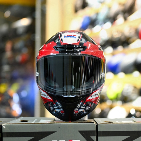 Mũ Fullface KYT TT Course Đen Bóng Dán Tem Sonic Đỏ