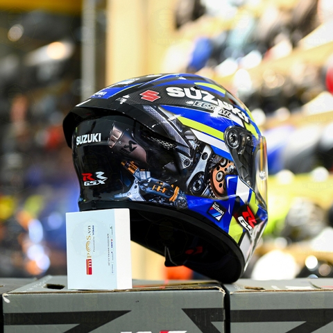 Mũ Fullface KYT TT Course Đen Bóng Dán Tem Suzuki GSX xanh