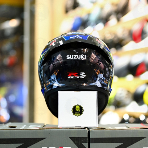 Mũ Fullface KYT TT Course Đen Bóng Dán Tem Suzuki GSX xanh